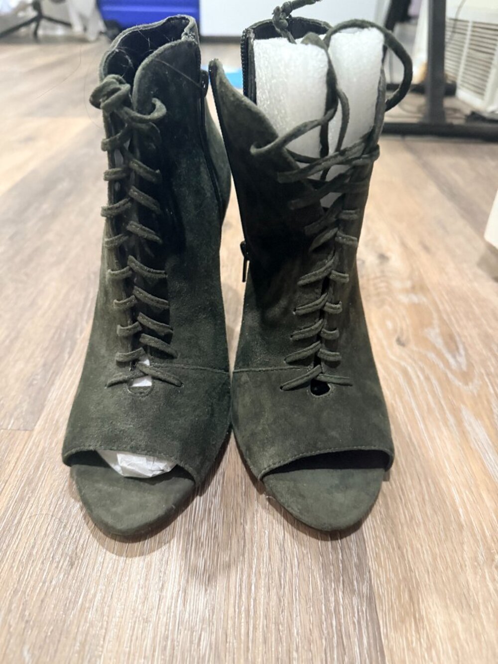Lord & Taylor Gray Suede Lace-Up Stiletto Booties Size 9